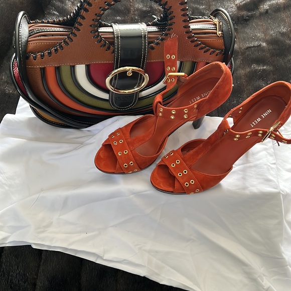 Nine West sandals. 3” heel. Buckle straps. Deep Orange/Red color #tallgirlshoes - Picture 2 of 5